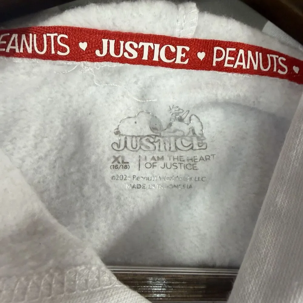 Justice Peanuts Snoopy Girls XL White/Black Graphic Print Pullover Hoodie